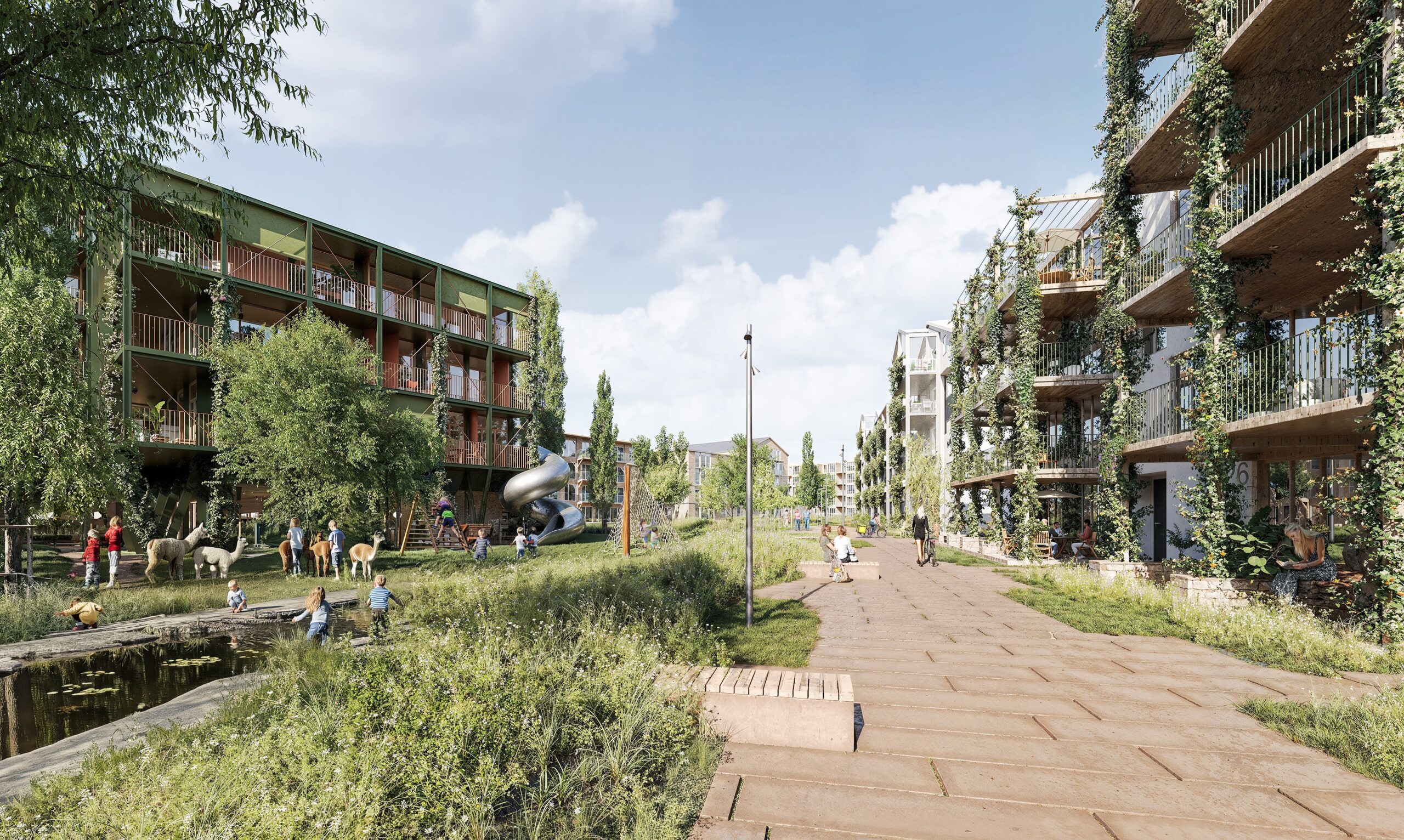 Visualisierung: Gartenstadt im Wohngebiet in der Science City